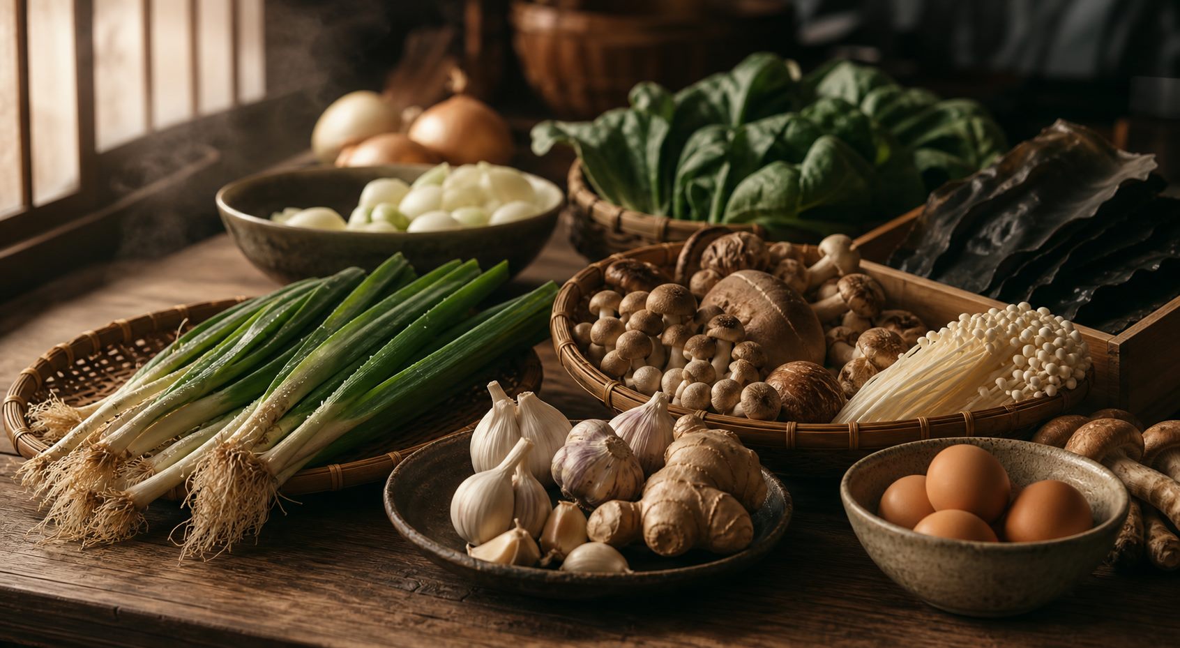Fresh vegetables and ingredients prepared for cooking
